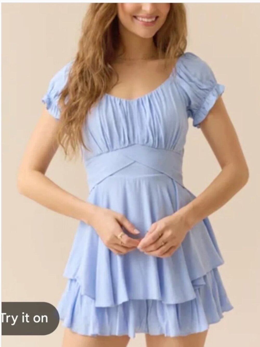 Altar’d State Blue Mini Romper Back Zipper Puffy Sleeves size L